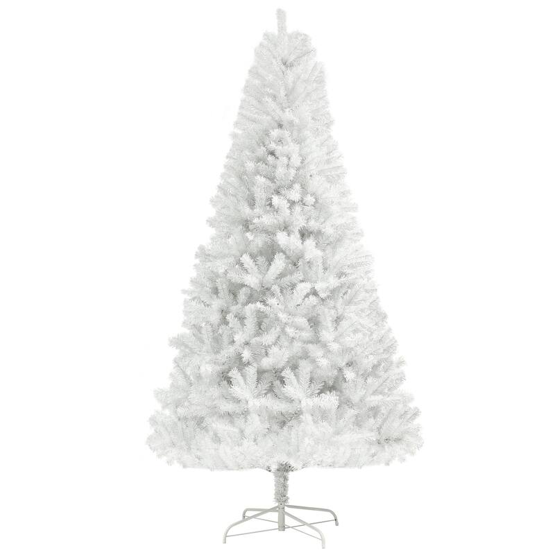 HOMCOM Unlit Artificial Christmas Tree - Auto Open, Steel Base, White, Home Office Decor - White