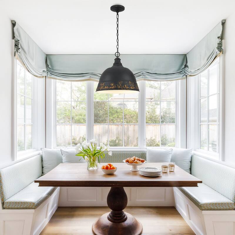 2-Light Farmhouse Pendant Light with Distressed Gold Dome Shade - 2-Lights