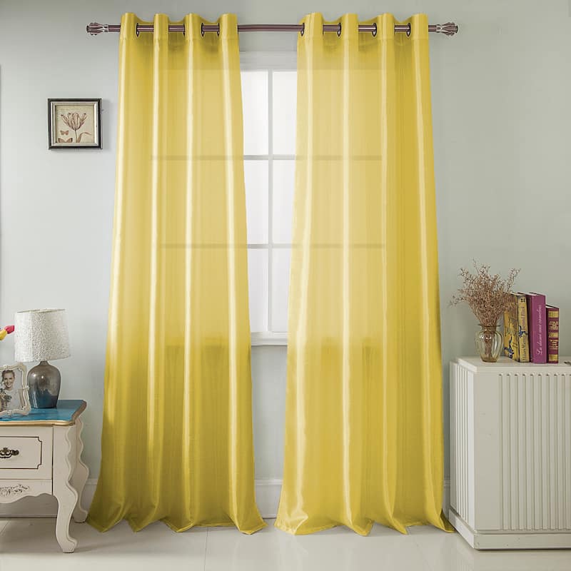 Nancy Faux Silk Grommet Window Curtain Panel - 84 or 95 inch - 54 x 84 - Neon Yellow