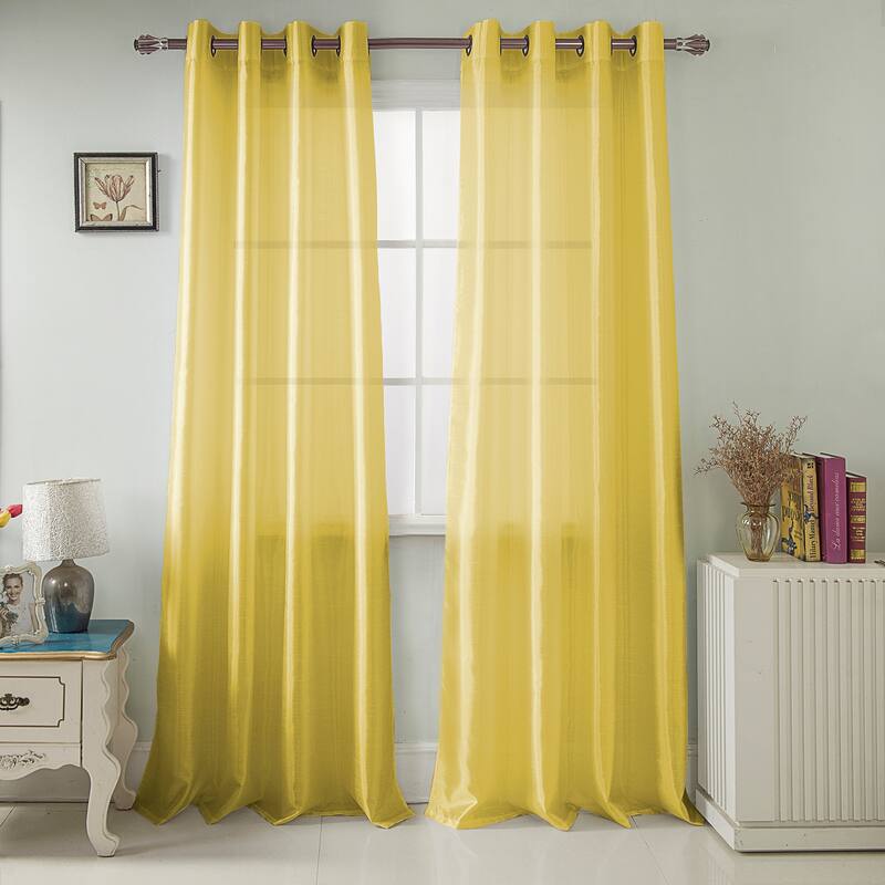 Nancy Faux Silk 63-inch Grommet Curtain Panel - 54 x 63 in. - 54 x 63 in. - Lemon