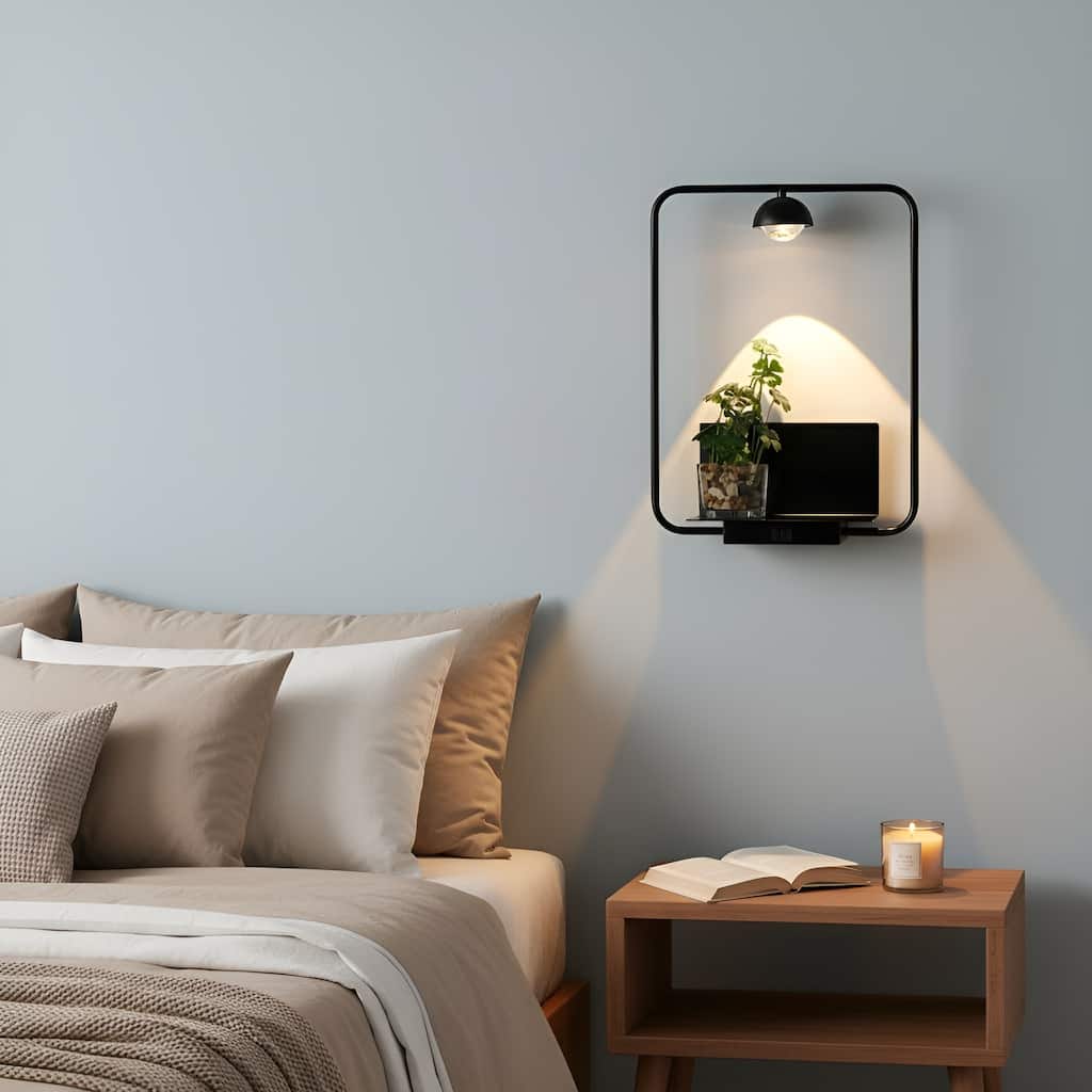 1-Light Black USB Rechargeable LED Wall Lamp — ideal for hallways, entryways, and bedside spaces.