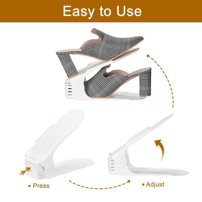 Shoe Slots Organizer 255x95x200mm Adjustable Double Layer Rack Pack of 20, White