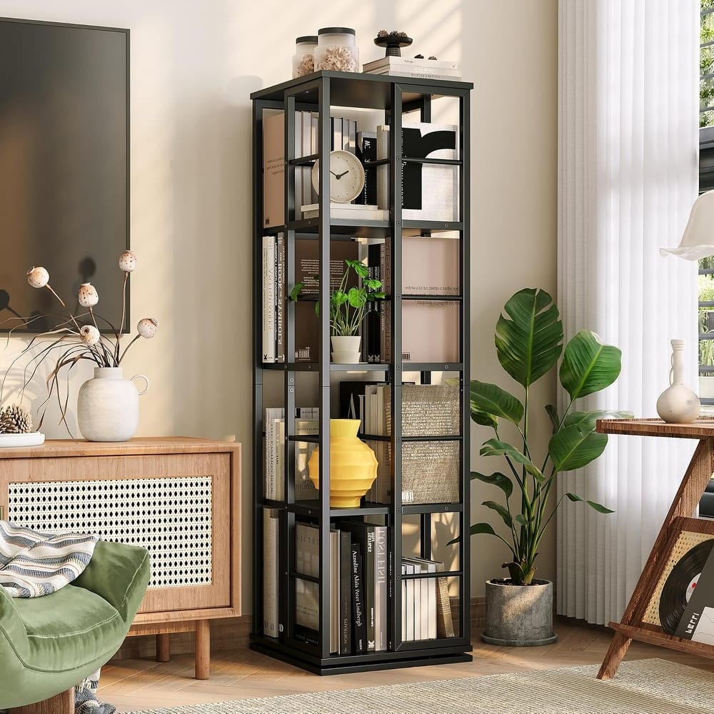 4-Tier 360° Narrow Rotating Bookshelf, Standing Book Storage Organizer