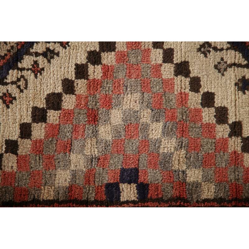 Geometric Bakhtiari Persian Vintage Runner Rug Handmade Wool Carpet - 3'1"x 9'1"
