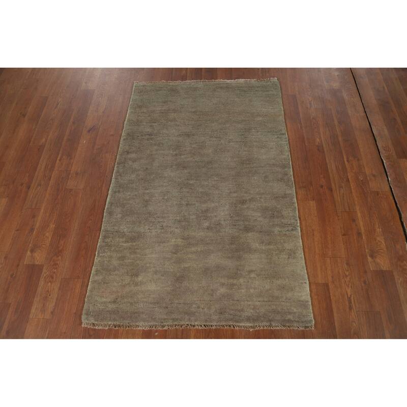 Green & Beige Gabbeh Modern Foyer Rug Handmade Wool Carpet - 2'8"x 4'1"