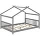 preview thumbnail 1 of 4, Full Size House Bed Wood Montessori Bed w/ Roof Design for Boys& Girls Grey