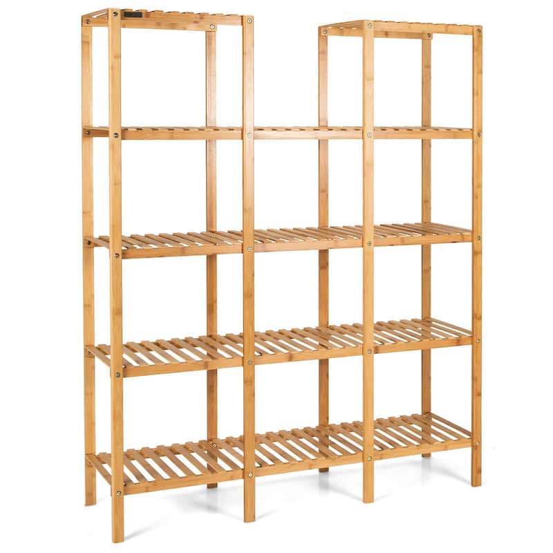 Costway Multifunctional Bamboo Shelf Flower Plant Stand Display - 45.5''L x 12.5'' W x 55.5'' H