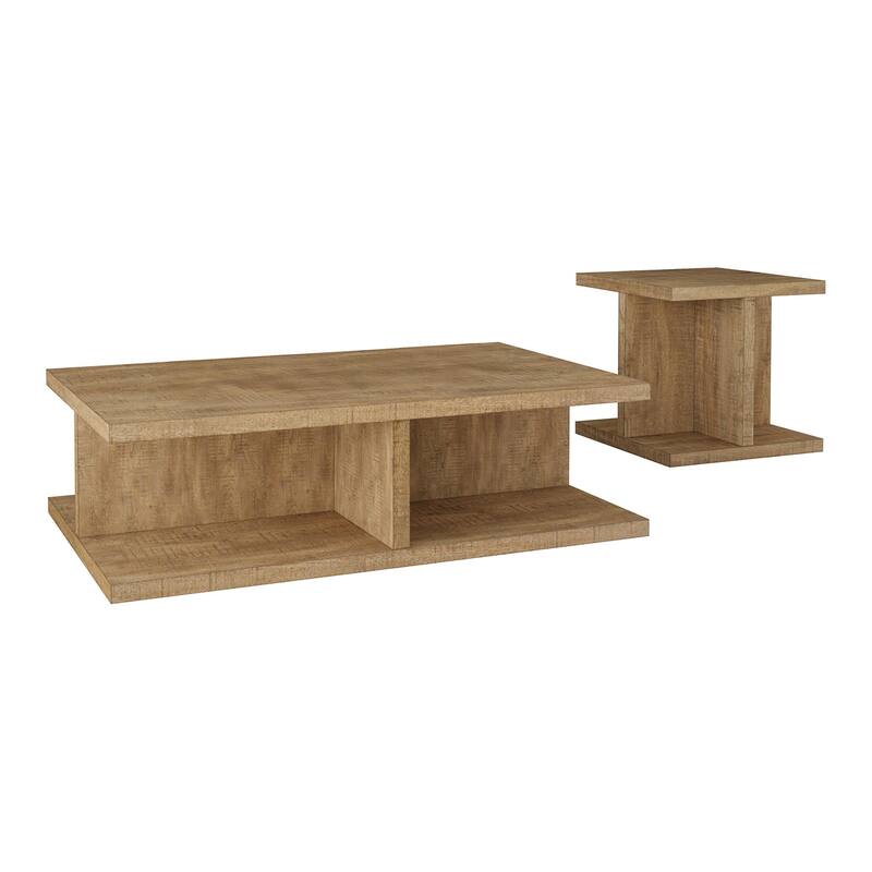 Wooden Coffee and End Table Set in Mango - 2 Piece