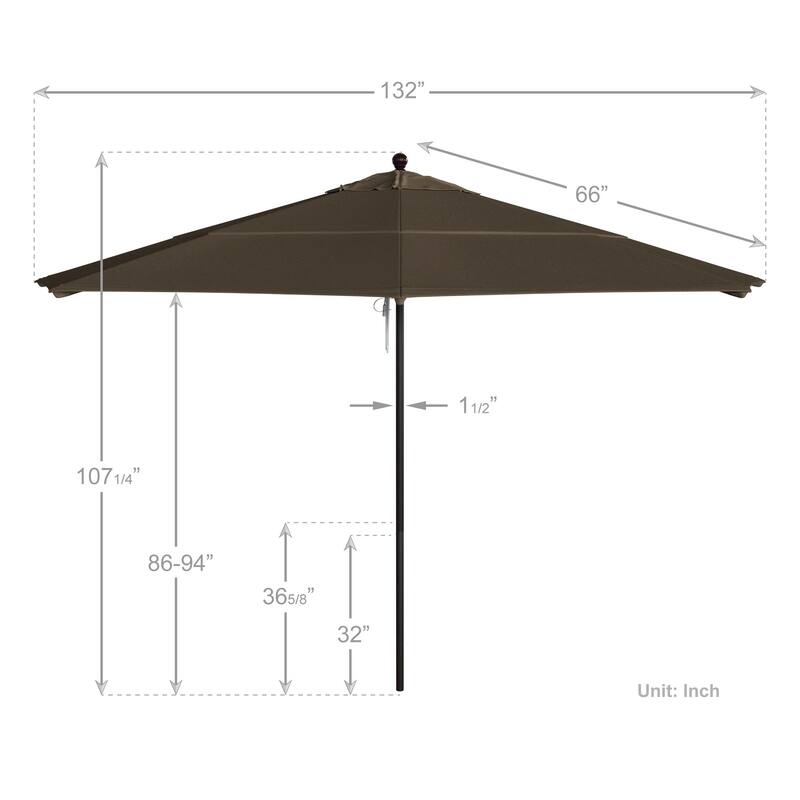 California Umbrella 11' Rd Aluminum Frame, Fiberglass Rib Patio Umbrella, Push Open, Bronze Finish, Sunbrella Fabric