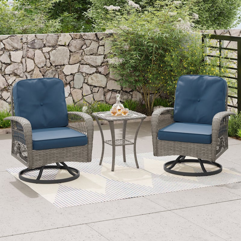 Corvus Livorno Outdoor 3-piece Steel Wicker Swivel Chat Set - Blue