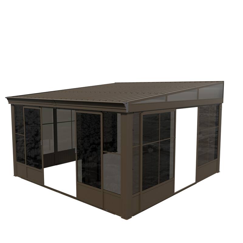 12x14FT Wall Mounted Sunroom with Lockable Sliding Doors