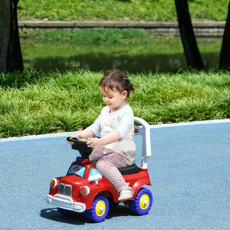 Toddler Ride on Toy, Baby Ride on Fire Truck with Music, Horn, Under Seat Storage, Foot to Floor Car for Kids 18-36 Months, Red