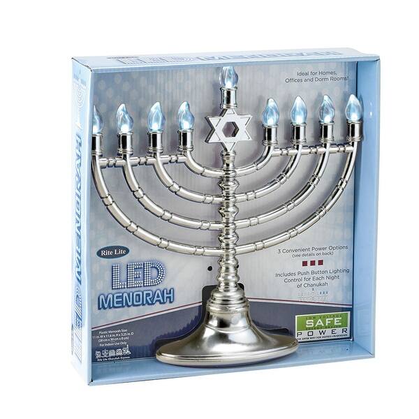 Shop Black Friday Deals On 11 5 Silver And Blue Traditional Led Electric Hanukkah Menorah Overstock 24016935