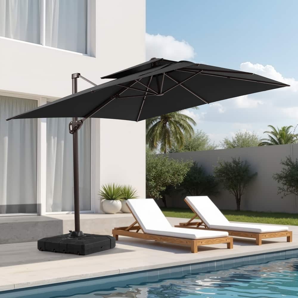 11 × 9 ft Outdoor Patio Offset Cantilever Dual Top Umbrella with Weighted Base