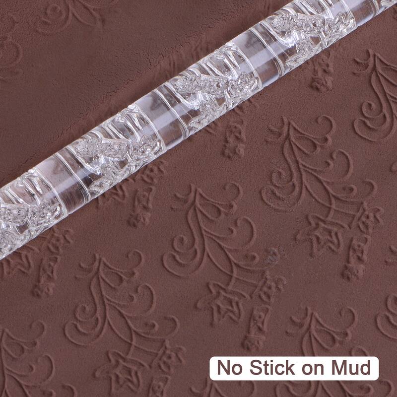 Acrylic Embossed Rolling Pin 16cm x 1cm, Flower Pattern - Transparent