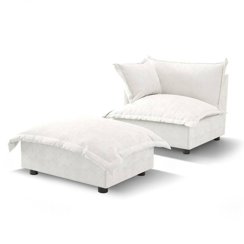 Casual 40"W Oversized Soft Comfy Cloud Chenille Chaise Lounge with Ottoman