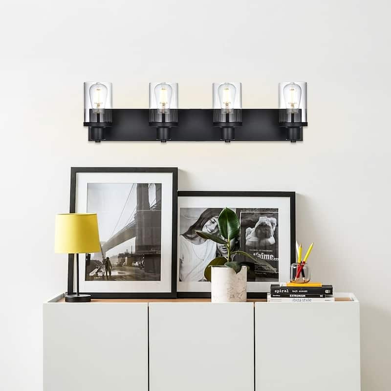 Rustic Wall Light Fixture in Matte Black Finish, 2 Light Bathroom Vanity Lighting with Clear Glass Shade, Wall Lamp Sconces