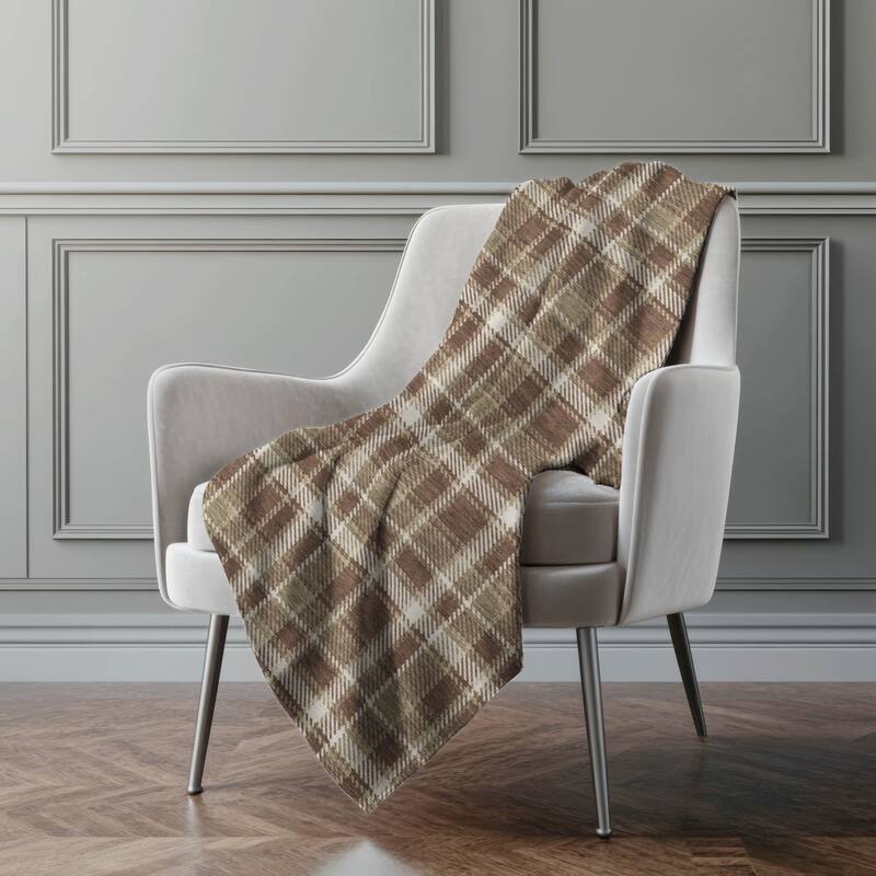 Premium Machine Washable Plaid Sherpa Throw Blanket - Chocolate - 4'2" x 5'10"