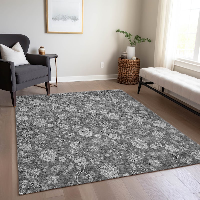 Machine Washable Indoor/ Outdoor Chantille Floral Farmhouse Rug