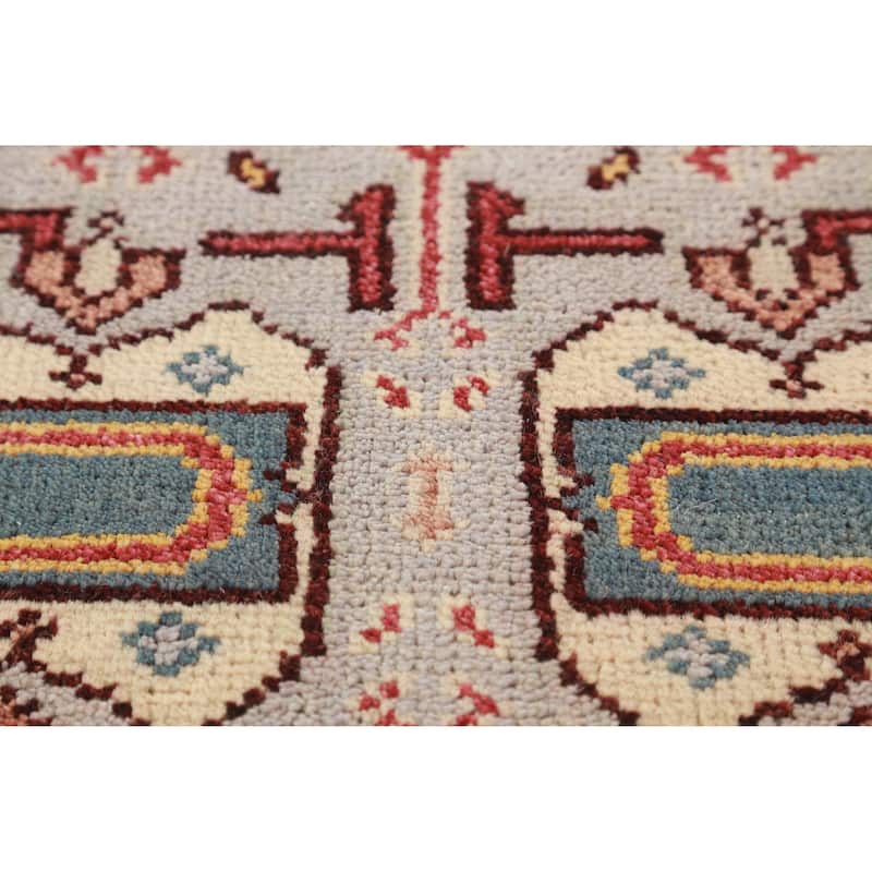 Hand Knotted Oriental 100% Wool Carpet Traditional Geometric Greys & Charcoal Heriz (serapi) Runner Rug - 7' 10'' X 2' 7''