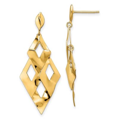 Curata 14k Yellow Gold Brushed Diamond-shaped Chandelier Post Dangle Earrings 43.75mm long