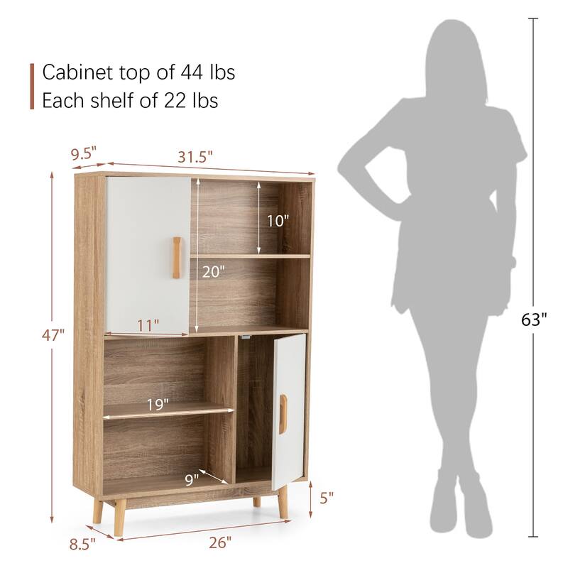 Gymax Sideboard Storage Cabinet Bookshelf Cupboard w/Door Shelf Black