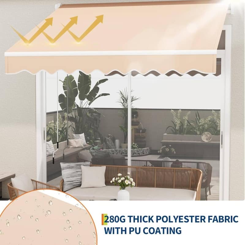10'x8' Retractable Waterproof Patio Awning, Sun Shade Awning with Manual Crank Handle - N/A