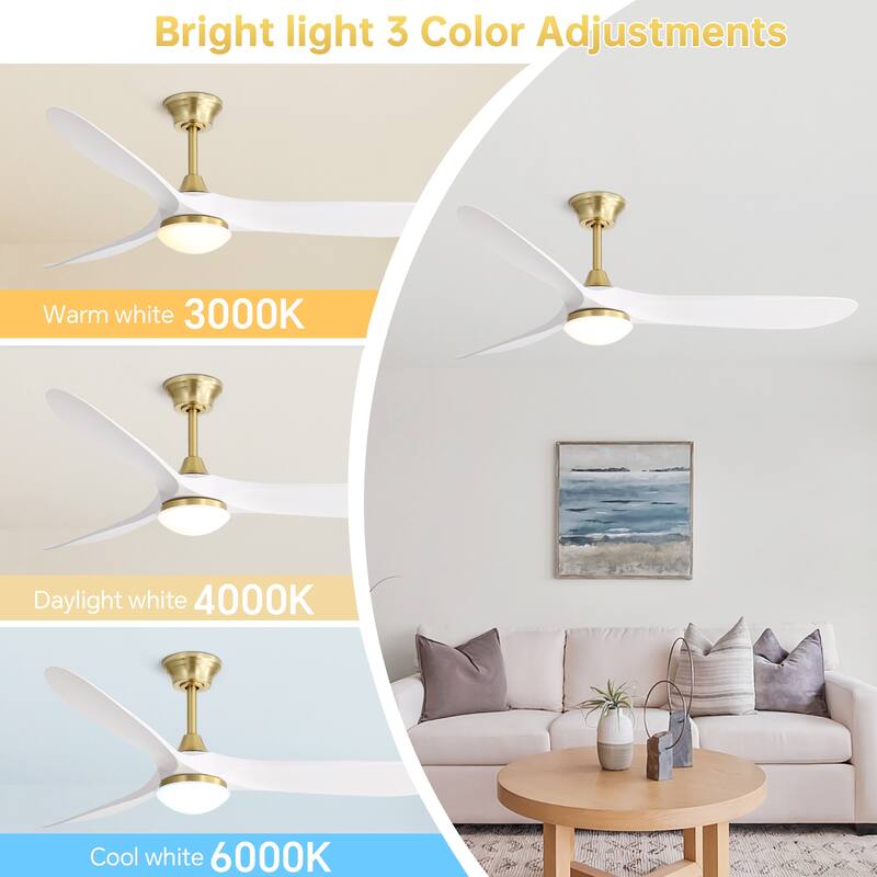 60 Inch Ceiling Fan with Lights, 3 ABS Fan Blades, Quiet Energy Efficient DC Motor, Smart App & Remote Control - 60 Inches