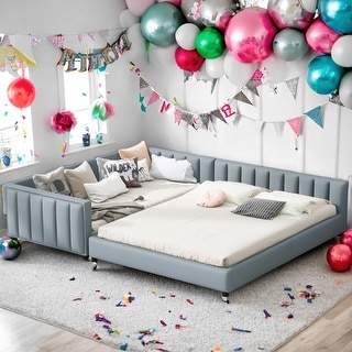 Multi-functional Upholstered Platform Bed Mother & Child Bed, Queen Size & Twin XL Size