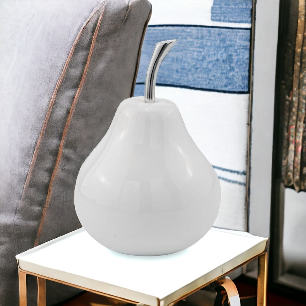 HomeRoots White Jumbo Pear Shaped Aluminum Accent Home Decor - 11' X '16.5' X '11