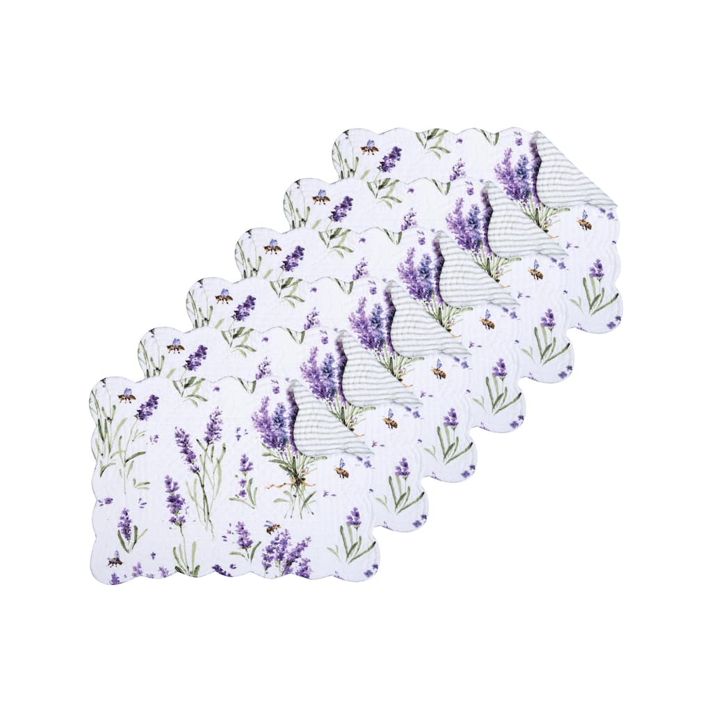 Lavender Fields Reversible Machine Washable Scallop Quilt Placemats Set of 6