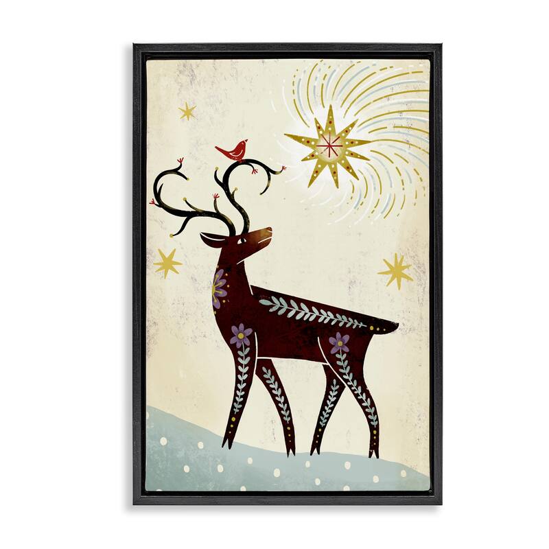 Stupell Rustic Winter Deer Framed Floater Canvas Wall Art Design By Hannah Moren - 21 x 31 - Black