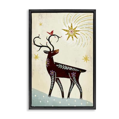 Stupell Rustic Winter Deer Framed Floater Canvas Wall Art Design By Hannah Moren
