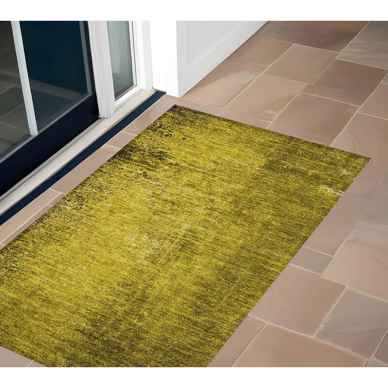 Dax Artistic Abstract Weather Resistant Blended Style Outdoor Rug - 2' x 3' - Gold