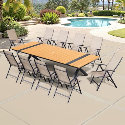 Aluminum Rectangular Outdoor Patio Dining Table with Durable Adjustable Reclining Folding Chair