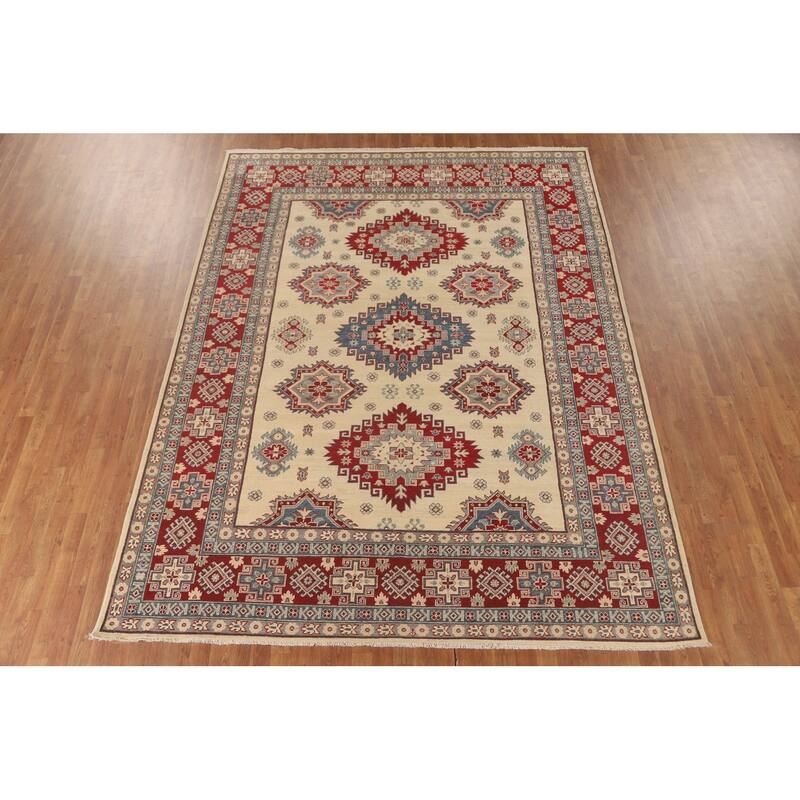 Ivory Kazak Oriental Area Rug Handmade Wool Carpet - 8'3" x 10'11"