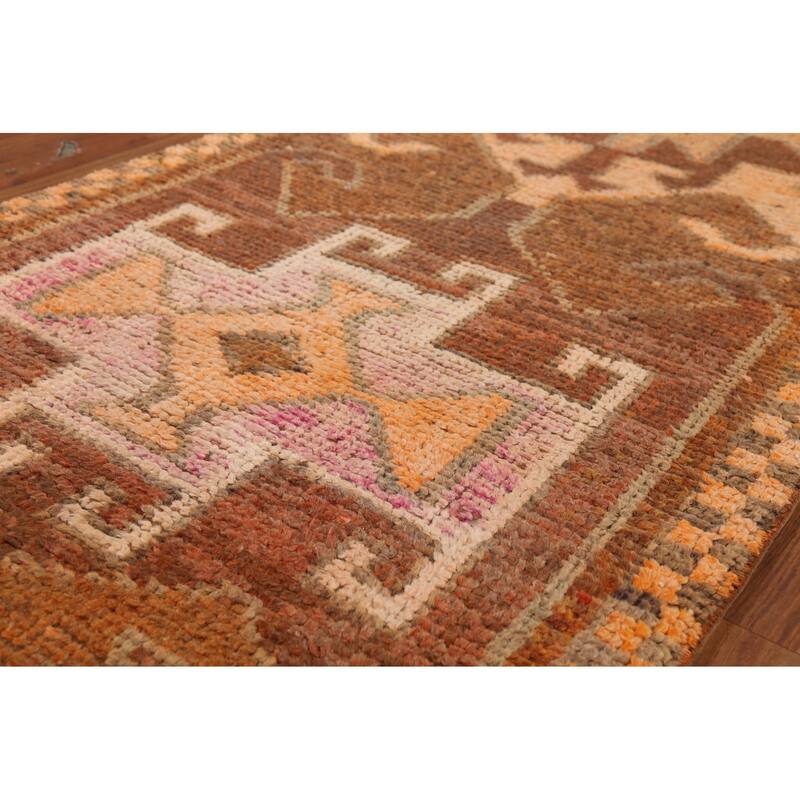 Brown Oushak Turkish Vintage Runner Rug Hand-Knotted Wool Carpet - 3'5"x 10'9"