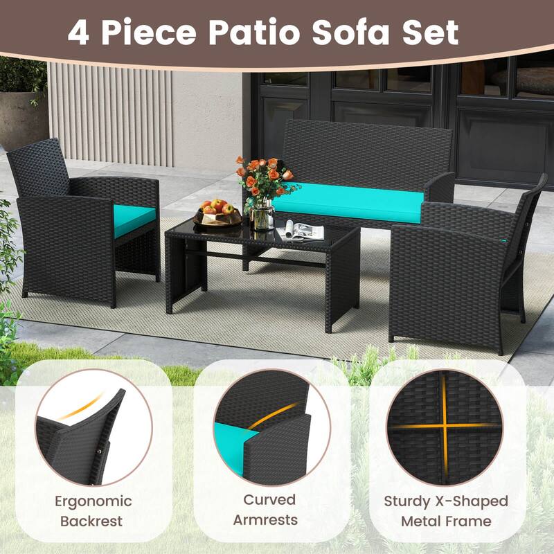 Costway 4 PCS Patio Conversation Set with Seat Cushions & Tempered - See Details