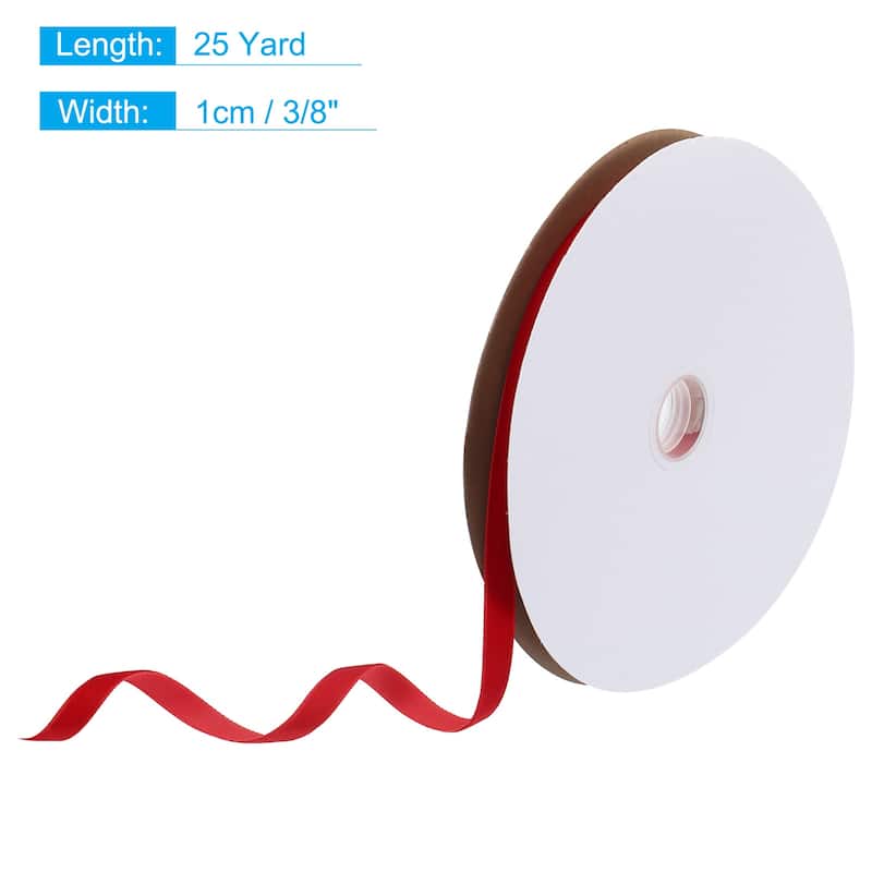 Velvet Ribbon 25 Yard Single Face Spool Silky for Gift Wrapping Decor - Red - 3/8 Inch x 25 Yard
