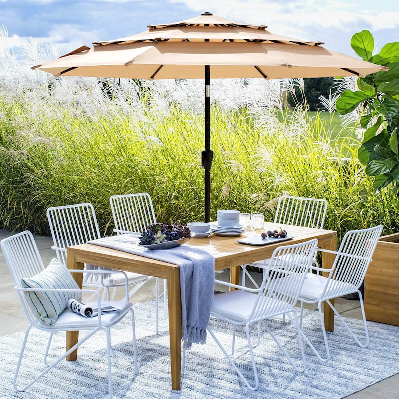 Outdoor Round Patio Vented Umbrella, Crank Handle, Push Button Tilt