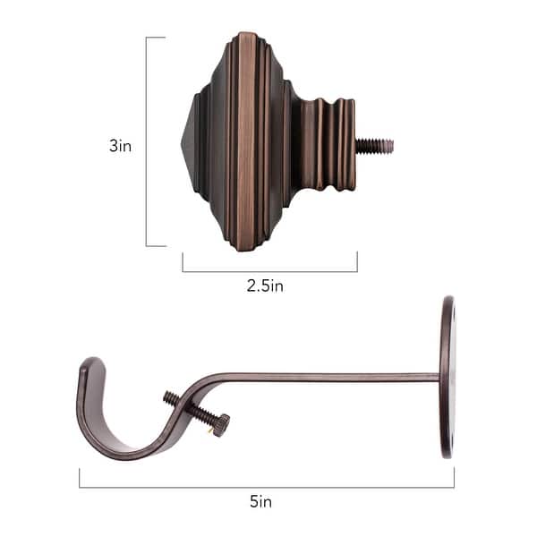 dimension image slide 3 of 5, Elrene Florence Window Curtain Rod and Stacked Squares Shaped Finial