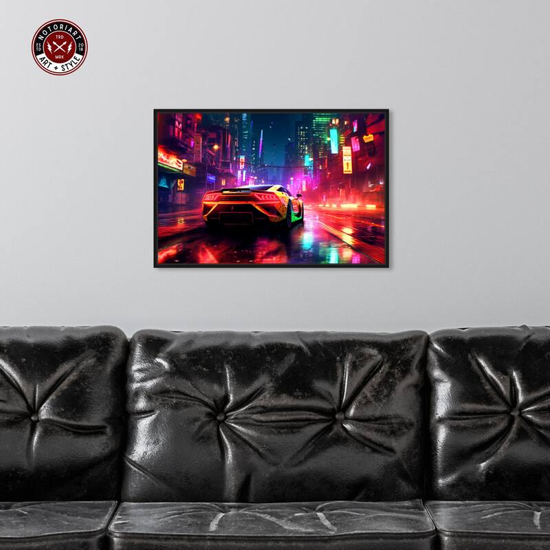 Notoriart City Night Drive Framed Car 1 Piece Canvas Wall Art