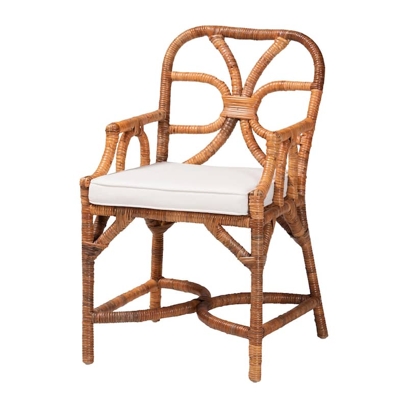 Trevor 5-Piece Rattan Dining Set - Round Wicker Table with Scallop Edge and 4 Armchairs, Handwoven Boho Coastal Style for Dining