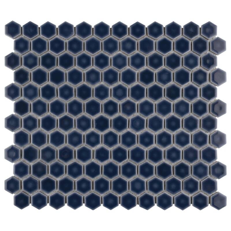 Merola Tile Hudson 1" Hex Denim Blue 11-7/8" x 13-1/4" Porcelain Mosaic Floor and Wall Tile - Case (10 Tiles)