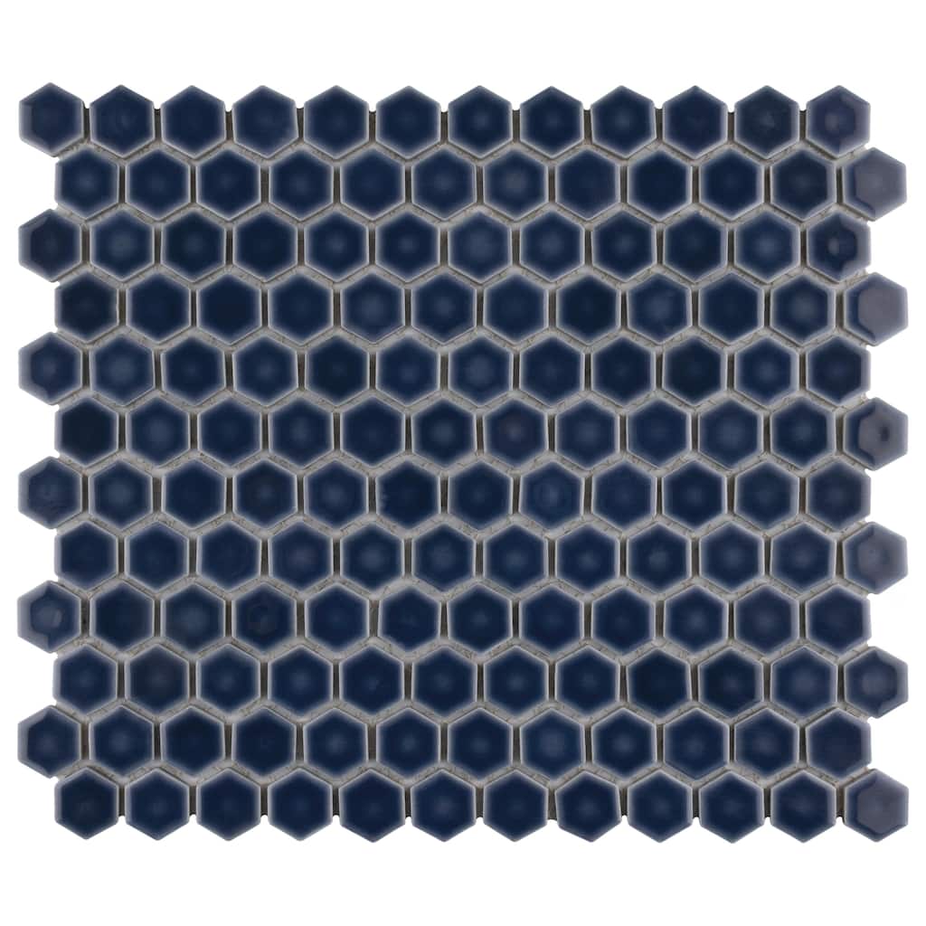 Merola Tile Hudson 1" Hex Denim Blue 11-7/8" x 13-1/4" Porcelain Mosaic Floor and Wall Tile