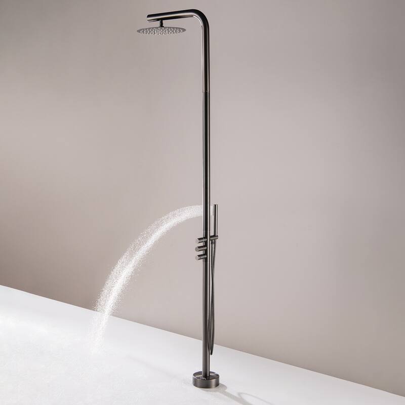 Freestanding Outdoor Shower System for Backyard/Garden/Poolside/Beach, Floor Mounted Shower Faucet with Shower Head & Handheld