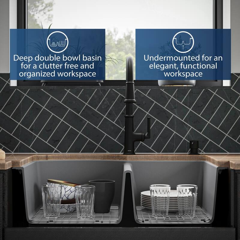 Karran Undermount Quartz 32 in. 60/40 Double Bowl Kitchen Sink Kit