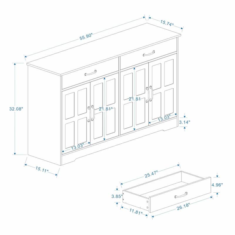 55.91" Large Farmhouse Buffet Cabinet Storage Sideboard