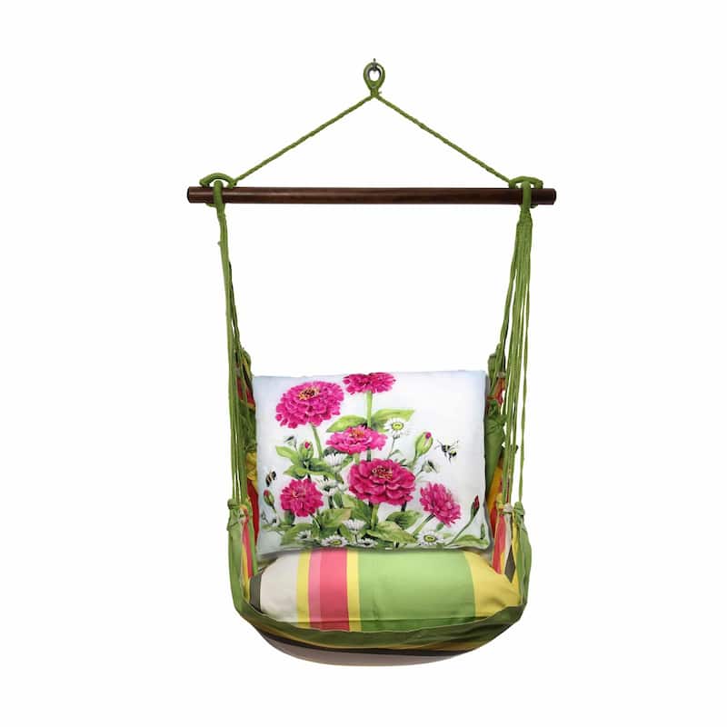 Magnolia Casual Swing Set 4 piece - Fresh Lime Stripe w/ Zinnias Pink