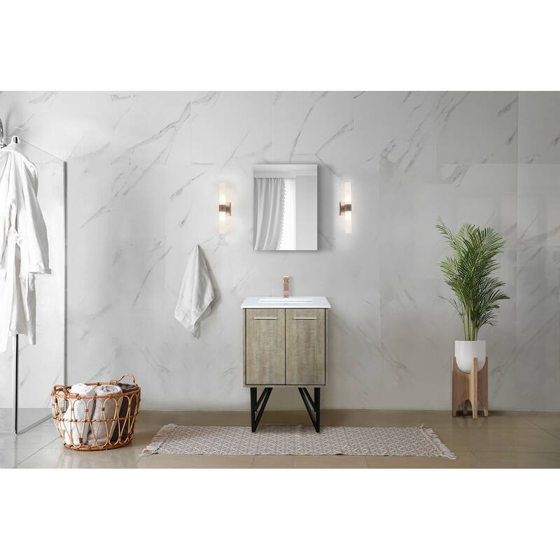 Lancy Single Vanity with White Quartz Top, Mirror & Rose Gold Faucet - 24 inch